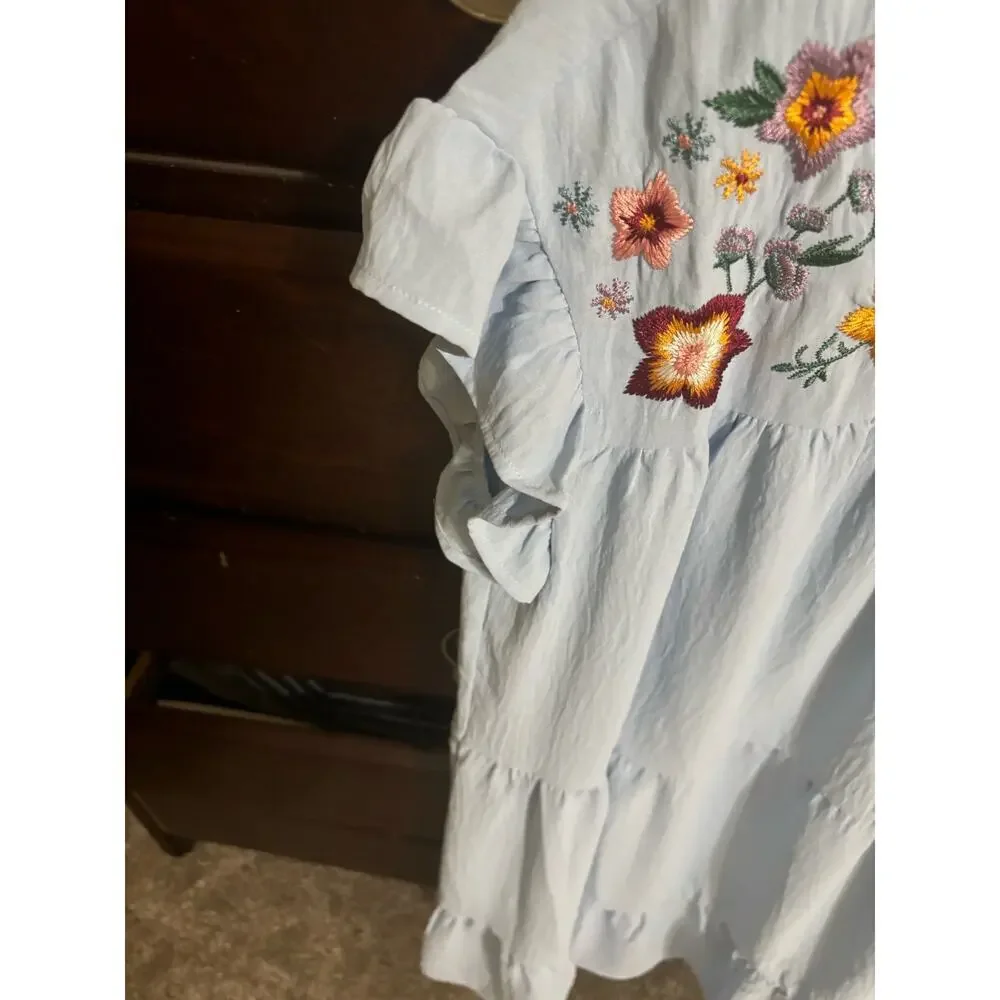 Oddi Oversized Embroidered Dress size Small - Light Blue - Picture 3 of 10